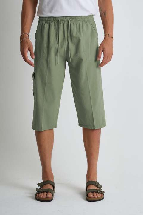 Çağla Erkek Büyük Beden %100 Pamuk Keten Görünümlü Kapri E203