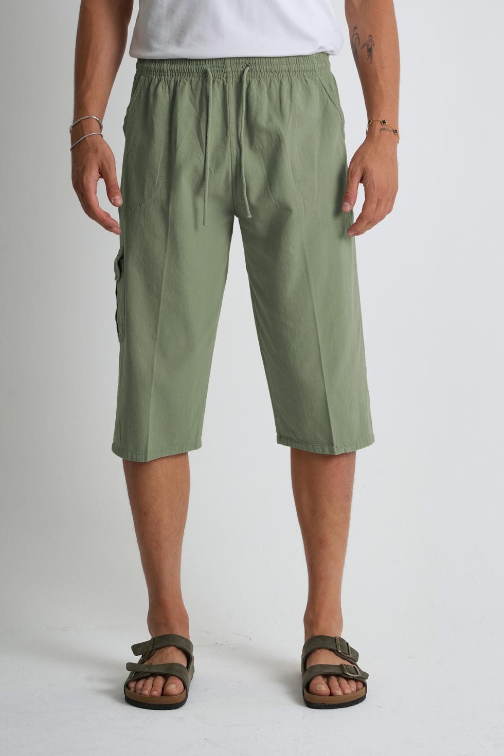 Erkek Büyük Beden %100 Pamuk Keten Görünümlü Kapri