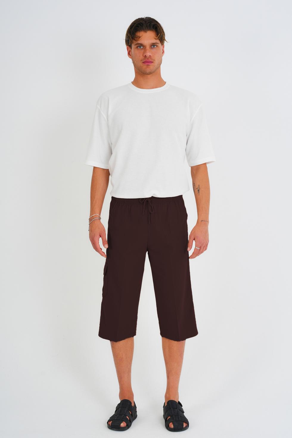 Erkek Büyük Beden %100 Pamuk Keten Görünümlü Kapri