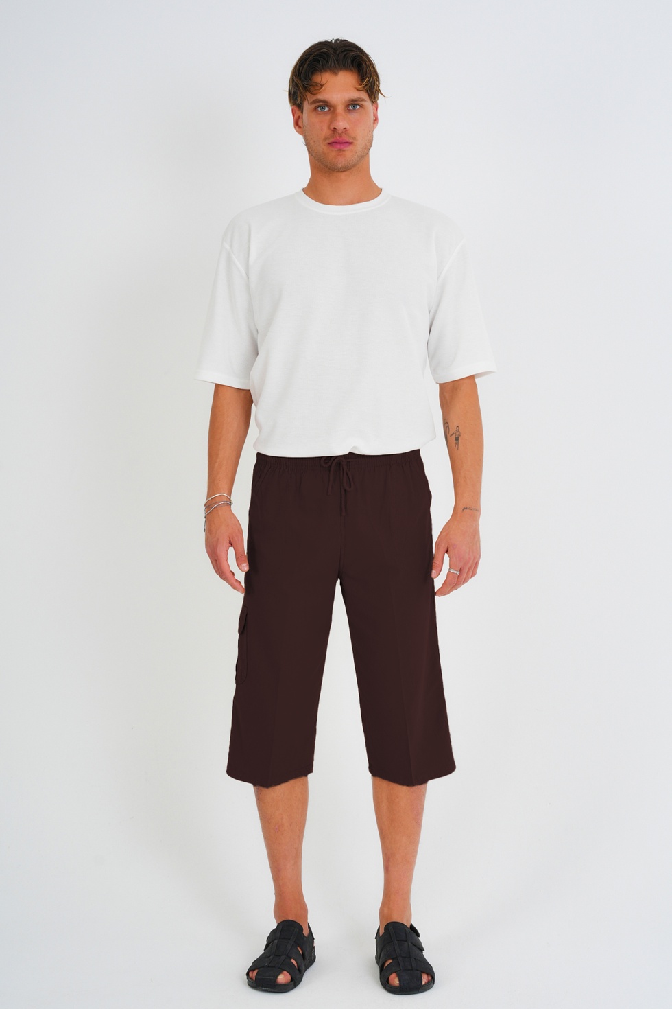 Erkek Büyük Beden %100 Pamuk Keten Görünümlü Kapri