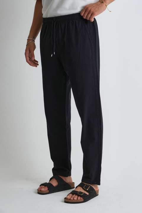 Siyah Erkek Büyük Beden %100 Pamuk Keten Görünümlü Pantolon E206