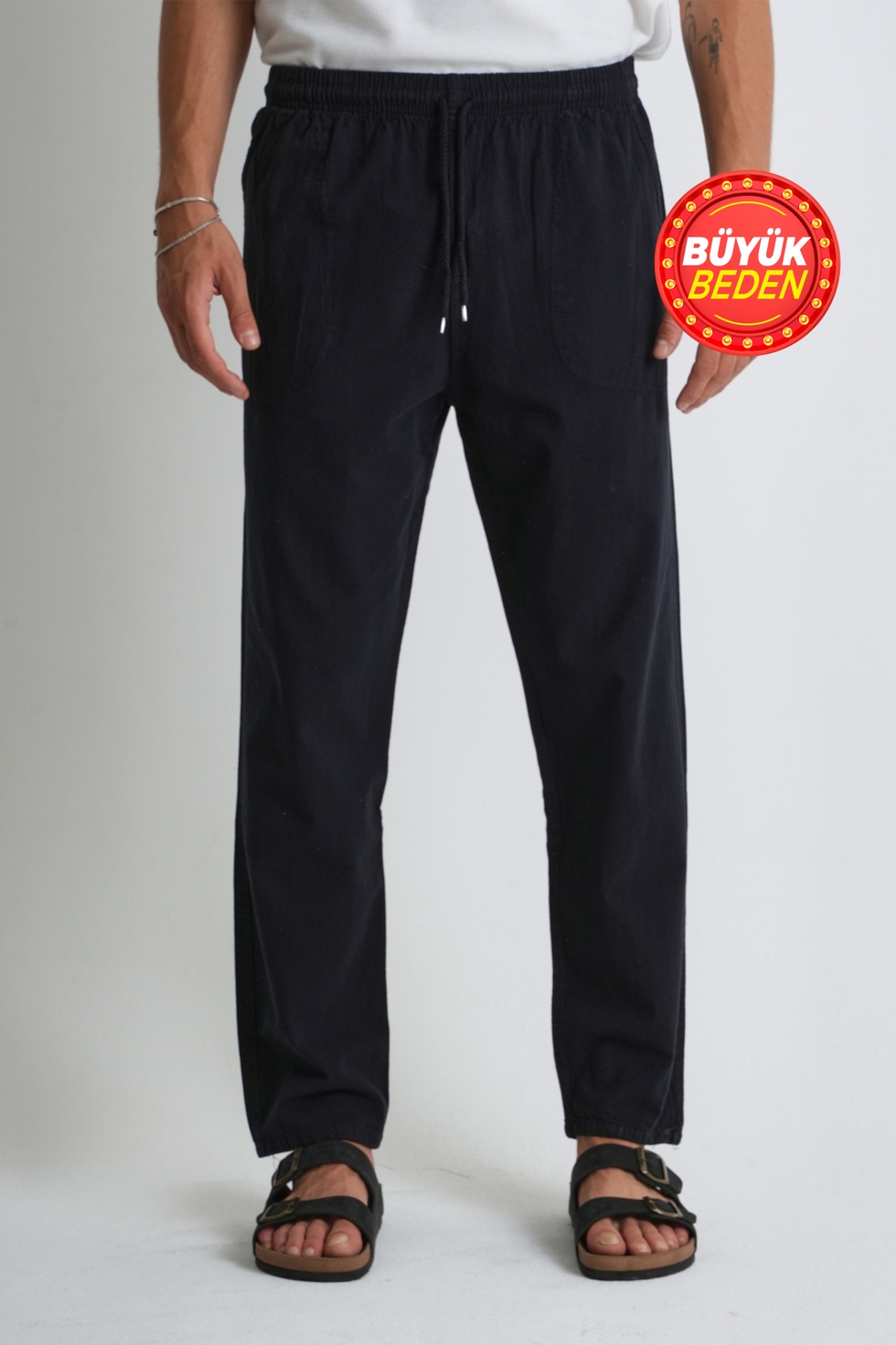 Erkek Büyük Beden %100 Pamuk Keten Görünümlü Pantolon