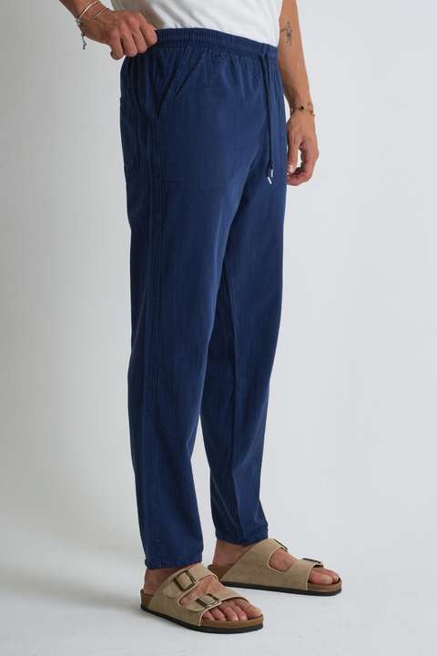 Lacivert Erkek Büyük Beden %100 Pamuk Keten Görünümlü Pantolon E206