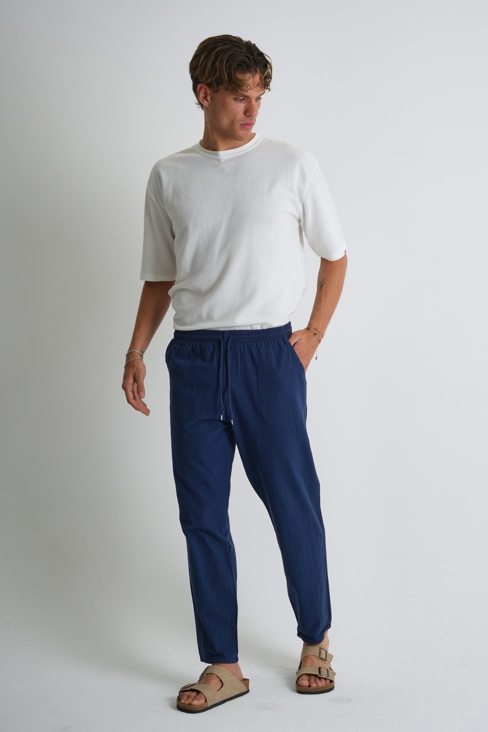 Erkek Büyük Beden %100 Pamuk Keten Görünümlü Pantolon