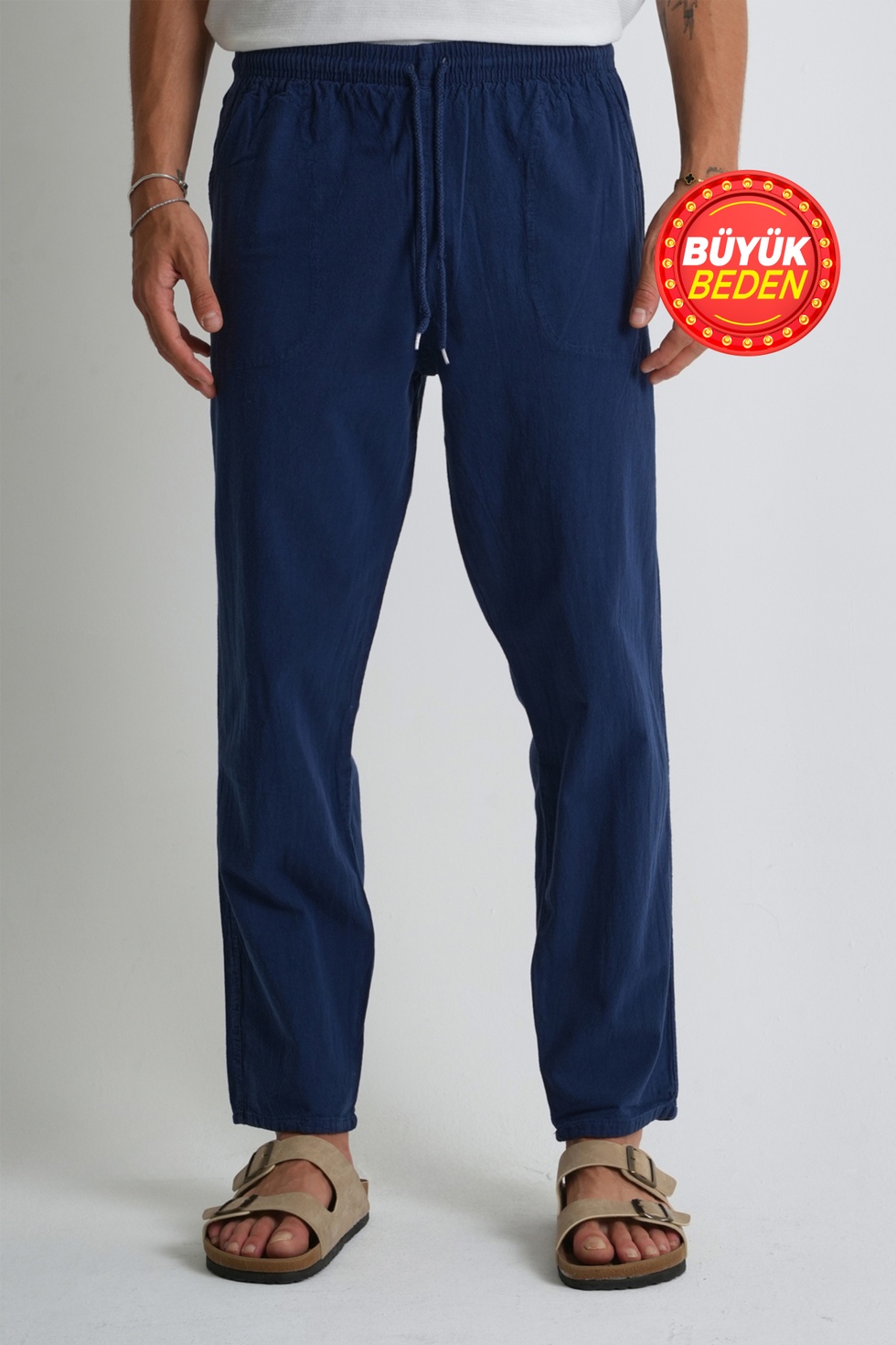 Erkek Büyük Beden %100 Pamuk Keten Görünümlü Pantolon