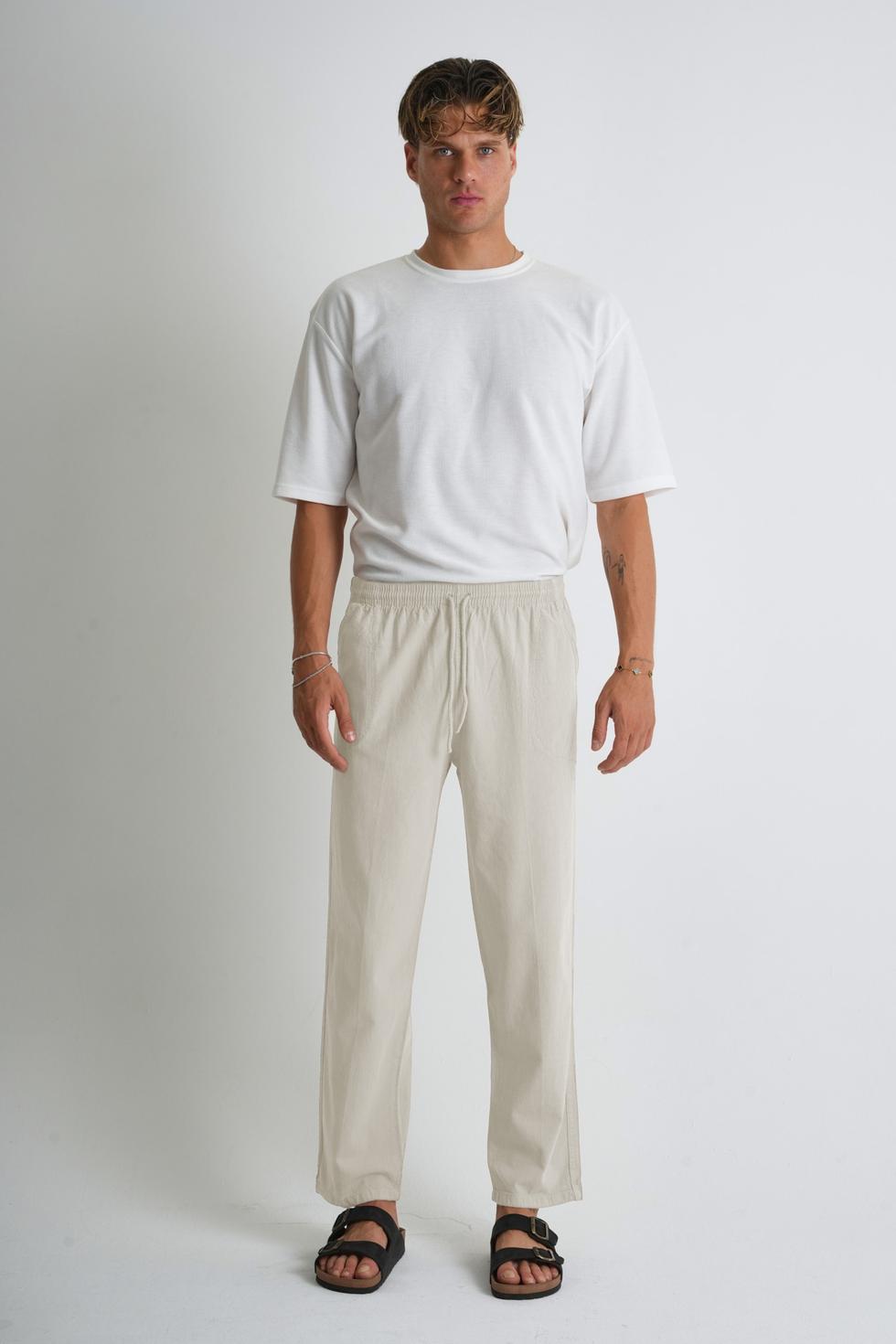 Erkek Büyük Beden %100 Pamuk Keten Görünümlü Pantolon