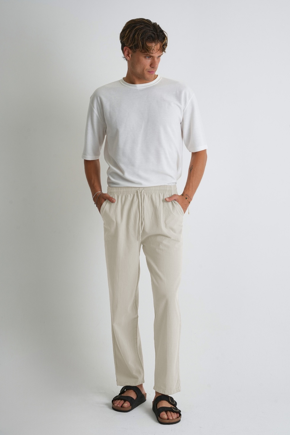 Erkek Büyük Beden %100 Pamuk Keten Görünümlü Pantolon