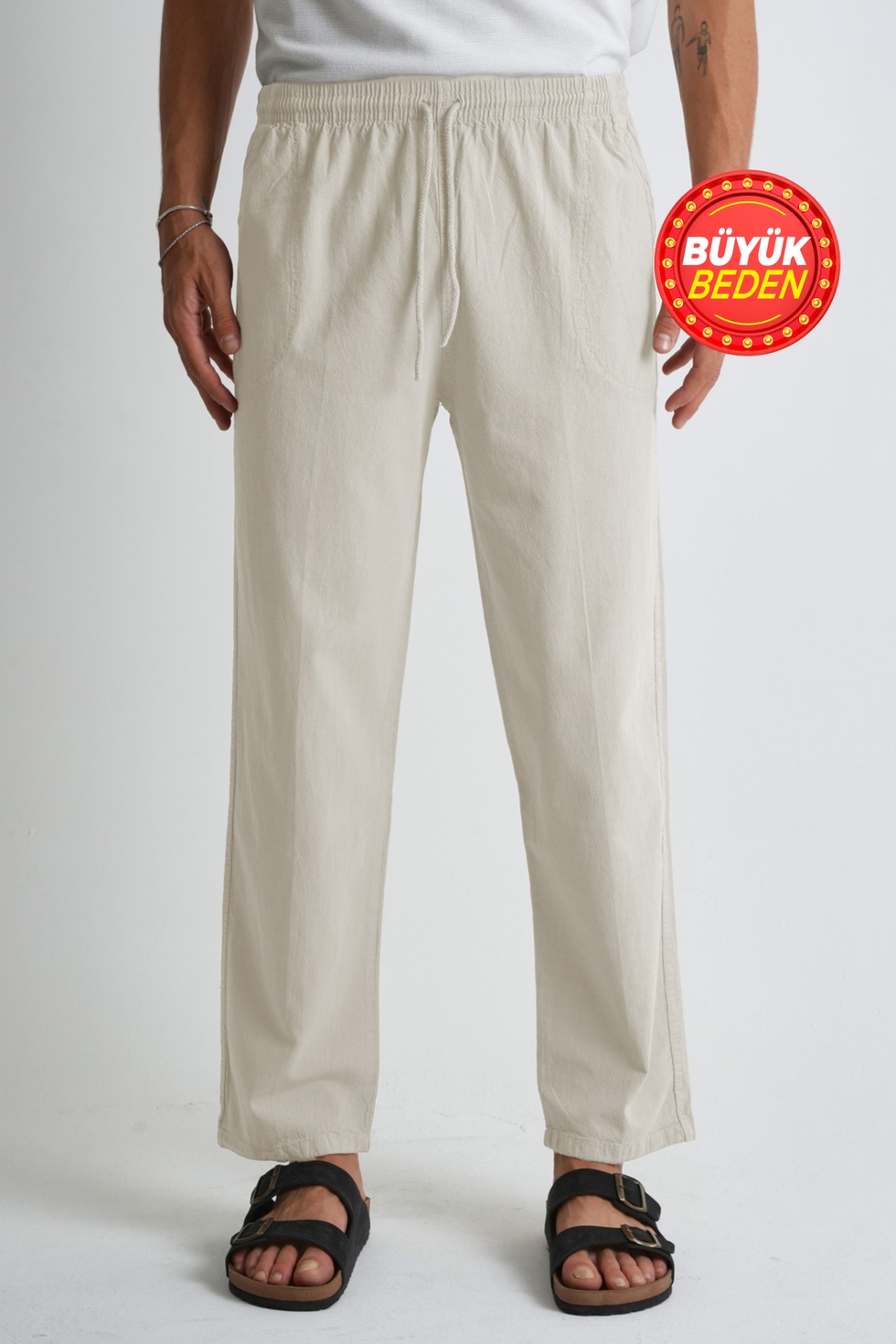 Erkek Büyük Beden %100 Pamuk Keten Görünümlü Pantolon