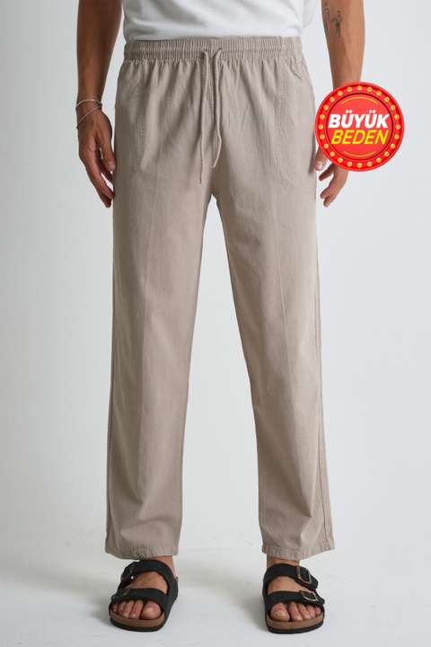 Taş Erkek Büyük Beden %100 Pamuk Keten Görünümlü Pantolon E206