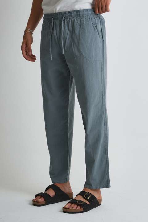 Mavili Gri Erkek Büyük Beden %100 Pamuk Keten Görünümlü Pantolon E206