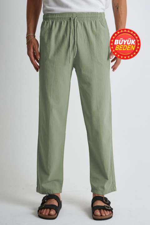 Çağla Erkek Büyük Beden %100 Pamuk Keten Görünümlü Pantolon E206