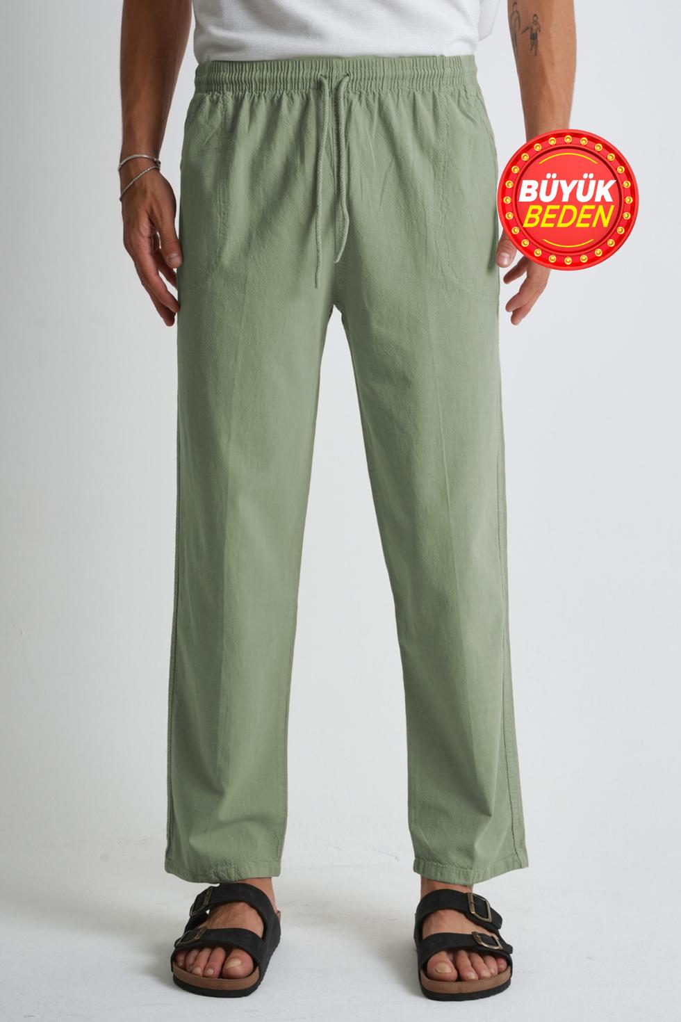 Erkek Büyük Beden %100 Pamuk Keten Görünümlü Pantolon