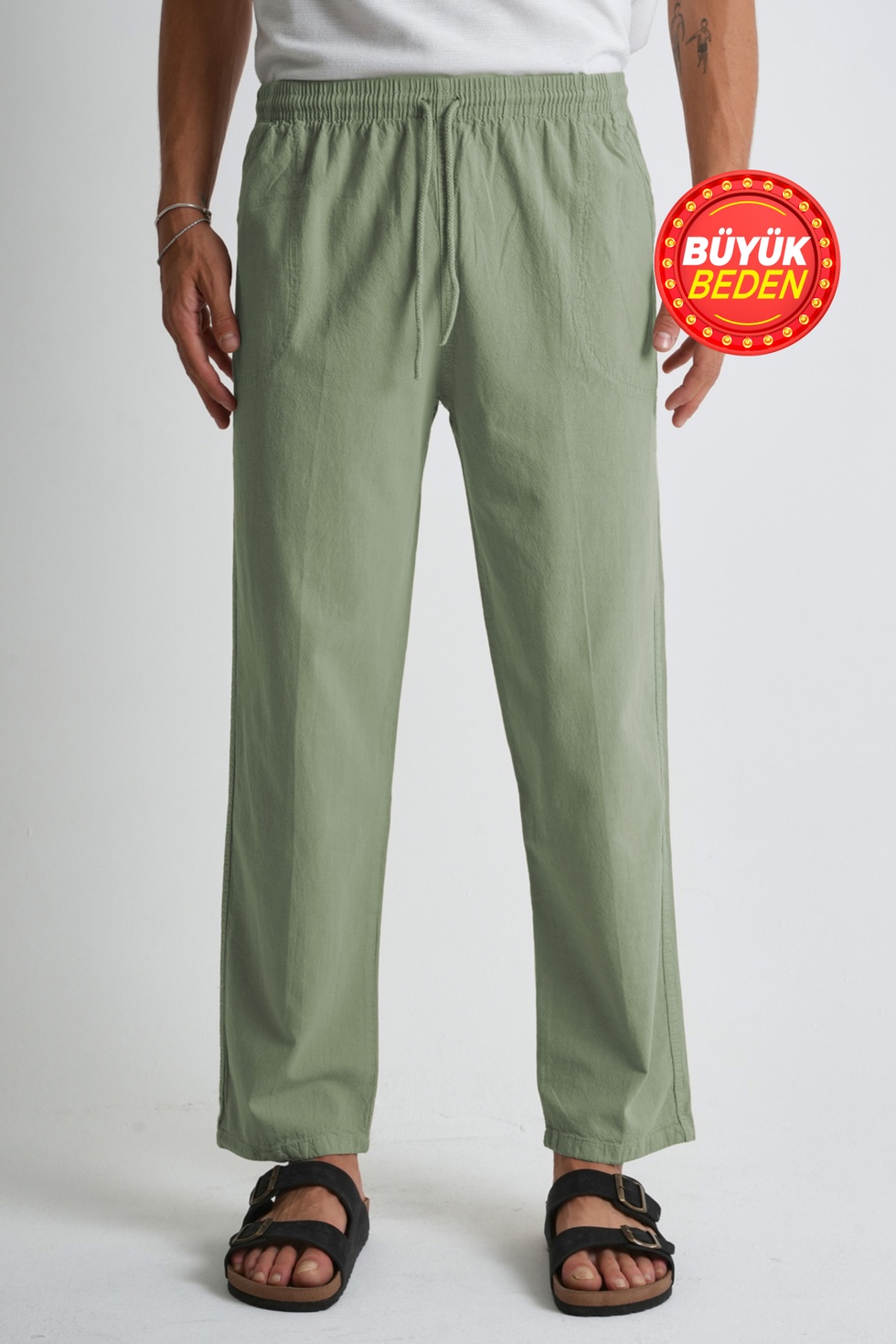 Erkek Büyük Beden %100 Pamuk Keten Görünümlü Pantolon