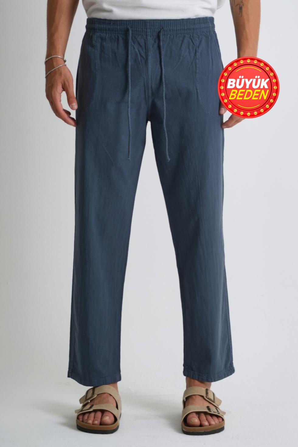 Erkek Büyük Beden %100 Pamuk Keten Görünümlü Pantolon