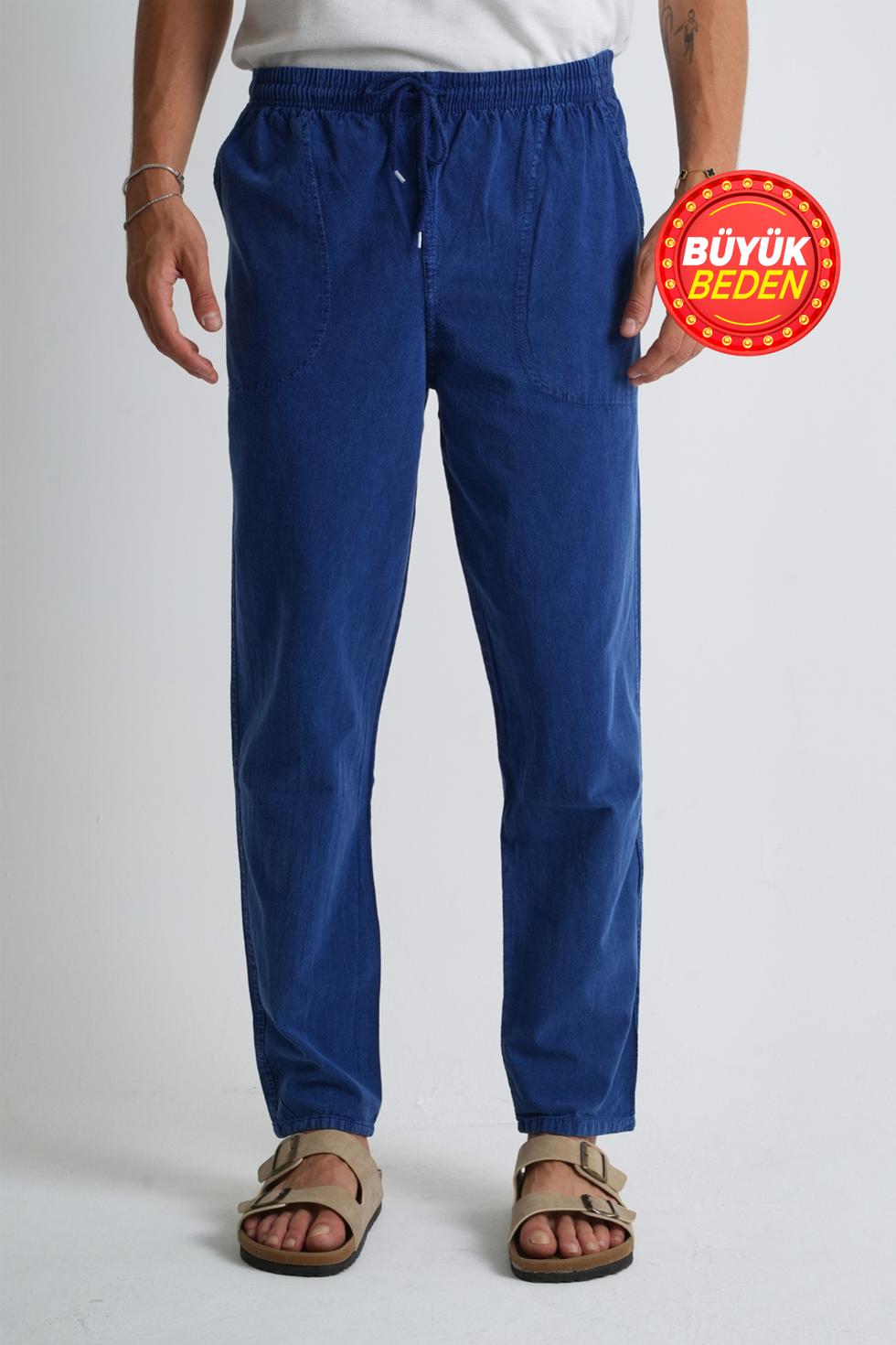 Erkek Büyük Beden %100 Pamuk Keten Görünümlü Pantolon