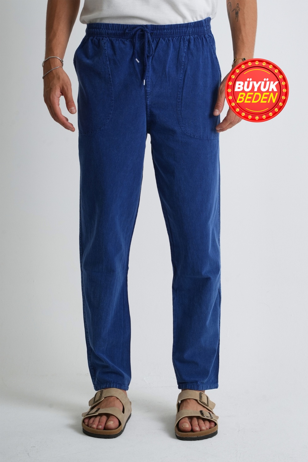 Erkek Büyük Beden %100 Pamuk Keten Görünümlü Pantolon