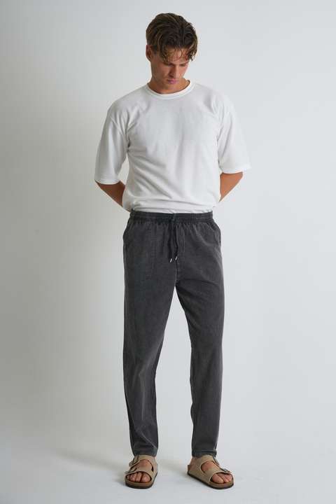 Kot Siyah Erkek Büyük Beden %100 Pamuk Keten Görünümlü Pantolon E206