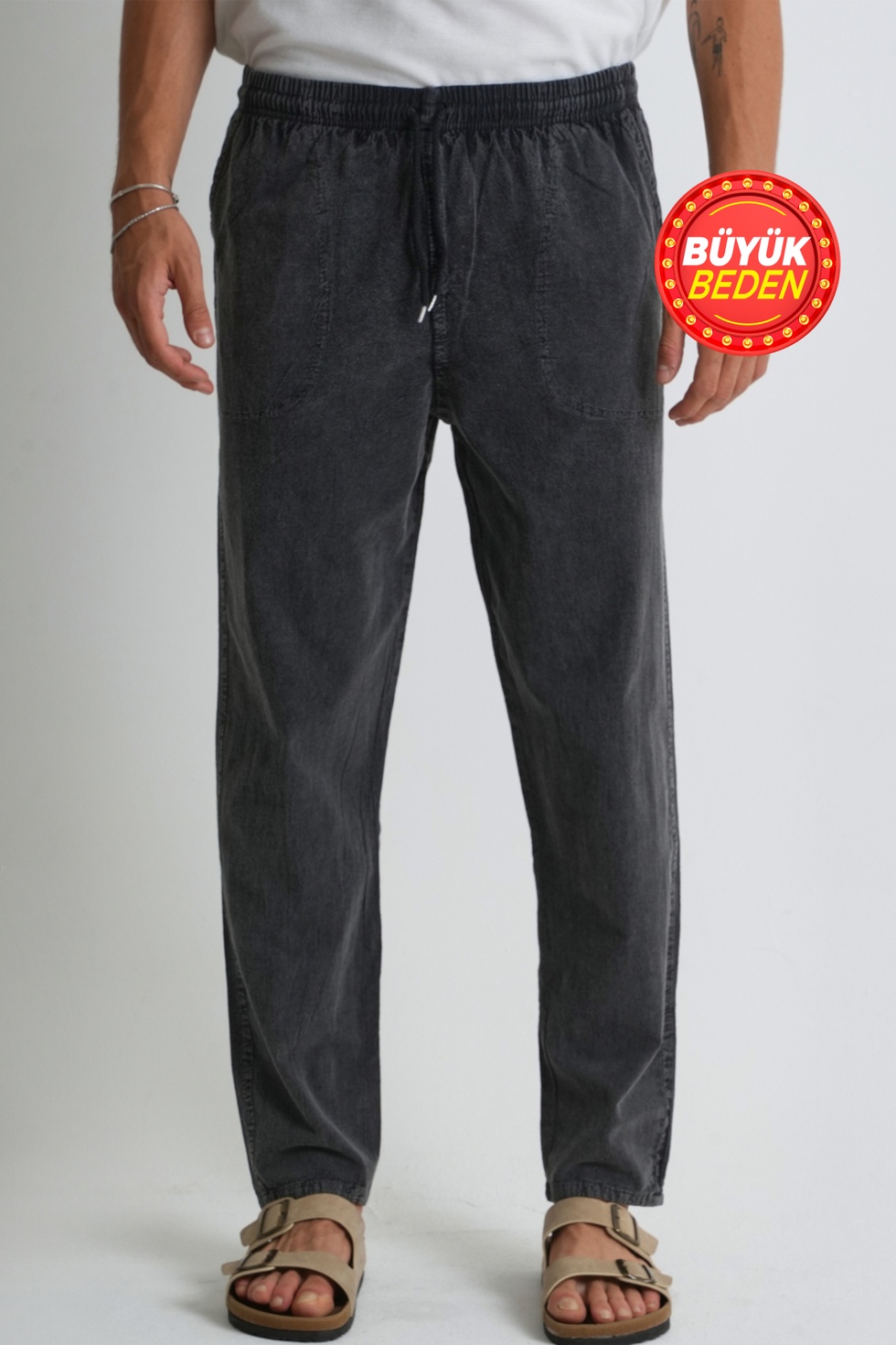Erkek Büyük Beden %100 Pamuk Keten Görünümlü Pantolon