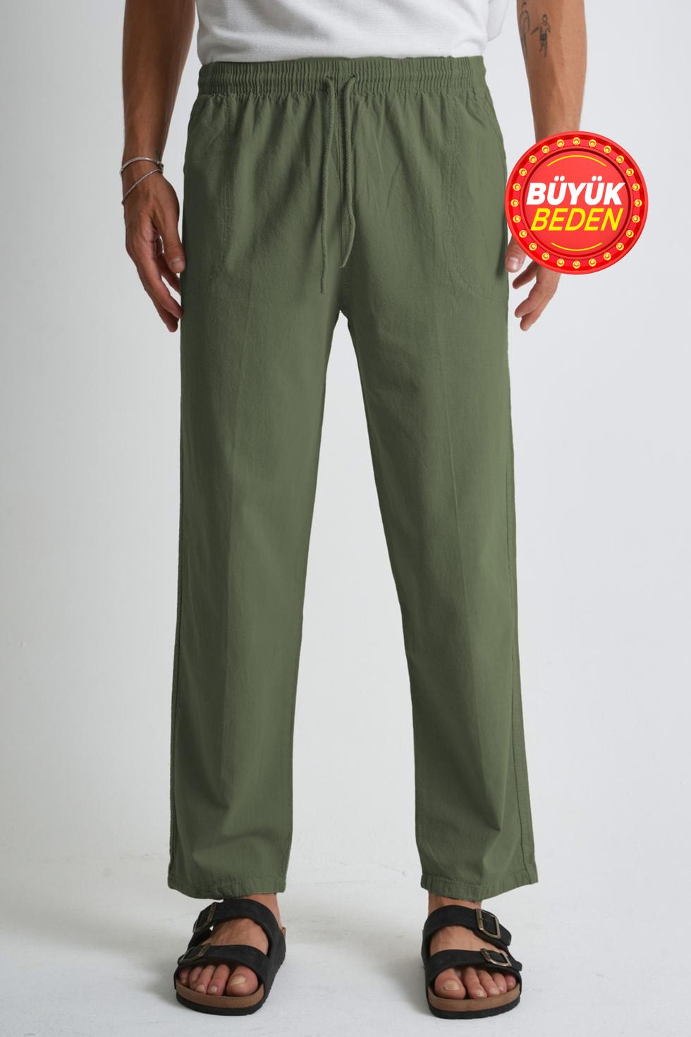 Erkek Büyük Beden %100 Pamuk Keten Görünümlü Pantolon