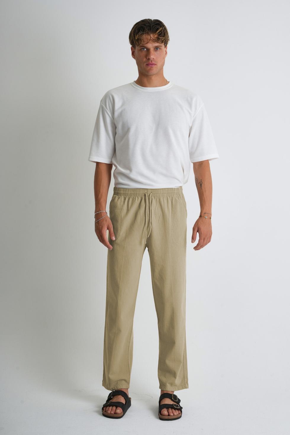 Erkek Büyük Beden %100 Pamuk Keten Görünümlü Pantolon