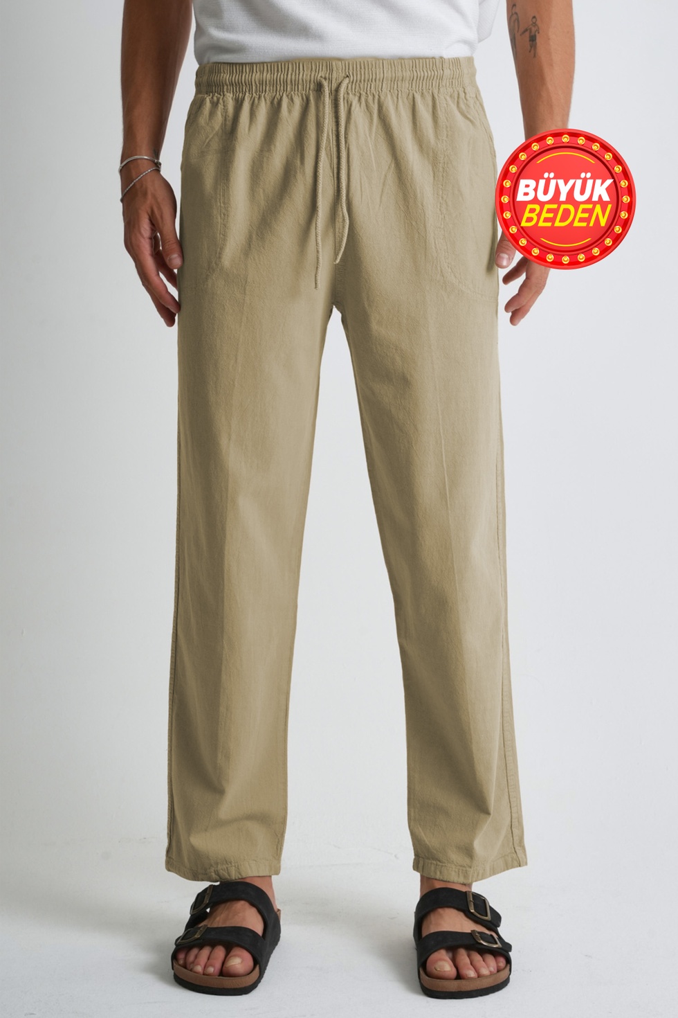 Erkek Büyük Beden %100 Pamuk Keten Görünümlü Pantolon