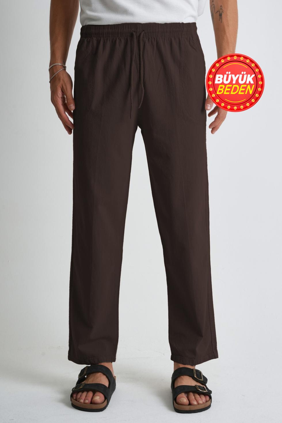 Erkek Büyük Beden %100 Pamuk Keten Görünümlü Pantolon