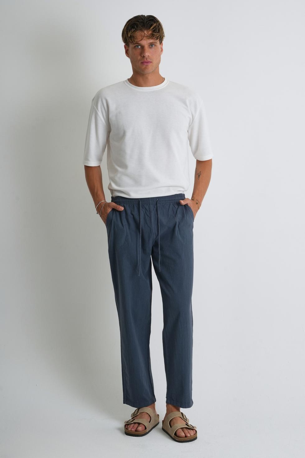 Erkek Büyük Beden %100 Pamuk Keten Görünümlü Pantolon