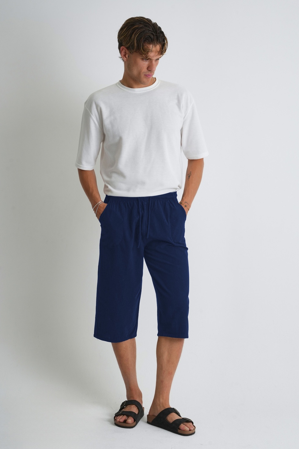 Erkek Regular %100 Pamuk Keten Görünümlü Kapri