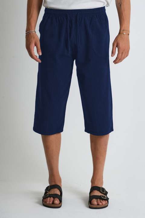 Lacivert Erkek Regular %100 Pamuk Keten Görünümlü Kapri DC204