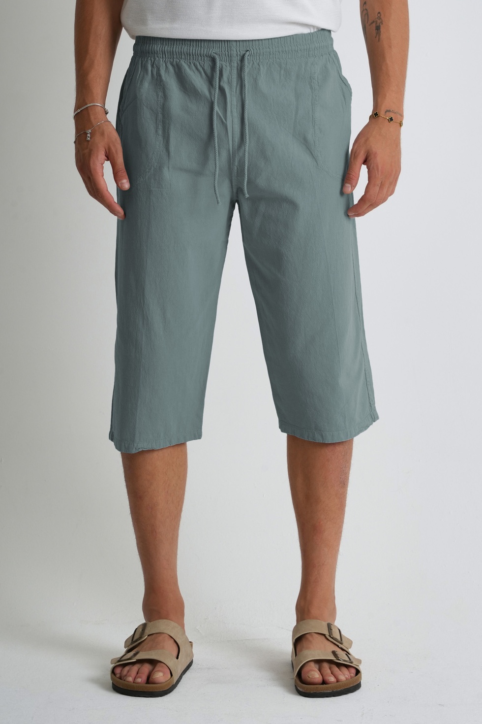 Erkek Regular %100 Pamuk Keten Görünümlü Kapri