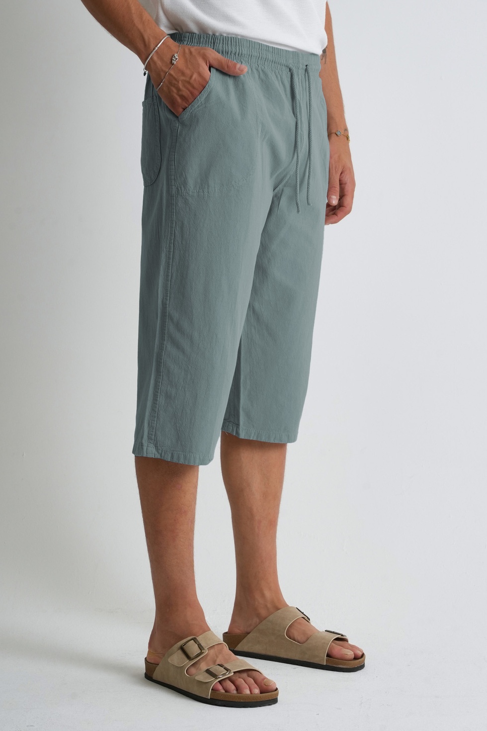 Erkek Regular %100 Pamuk Keten Görünümlü Kapri