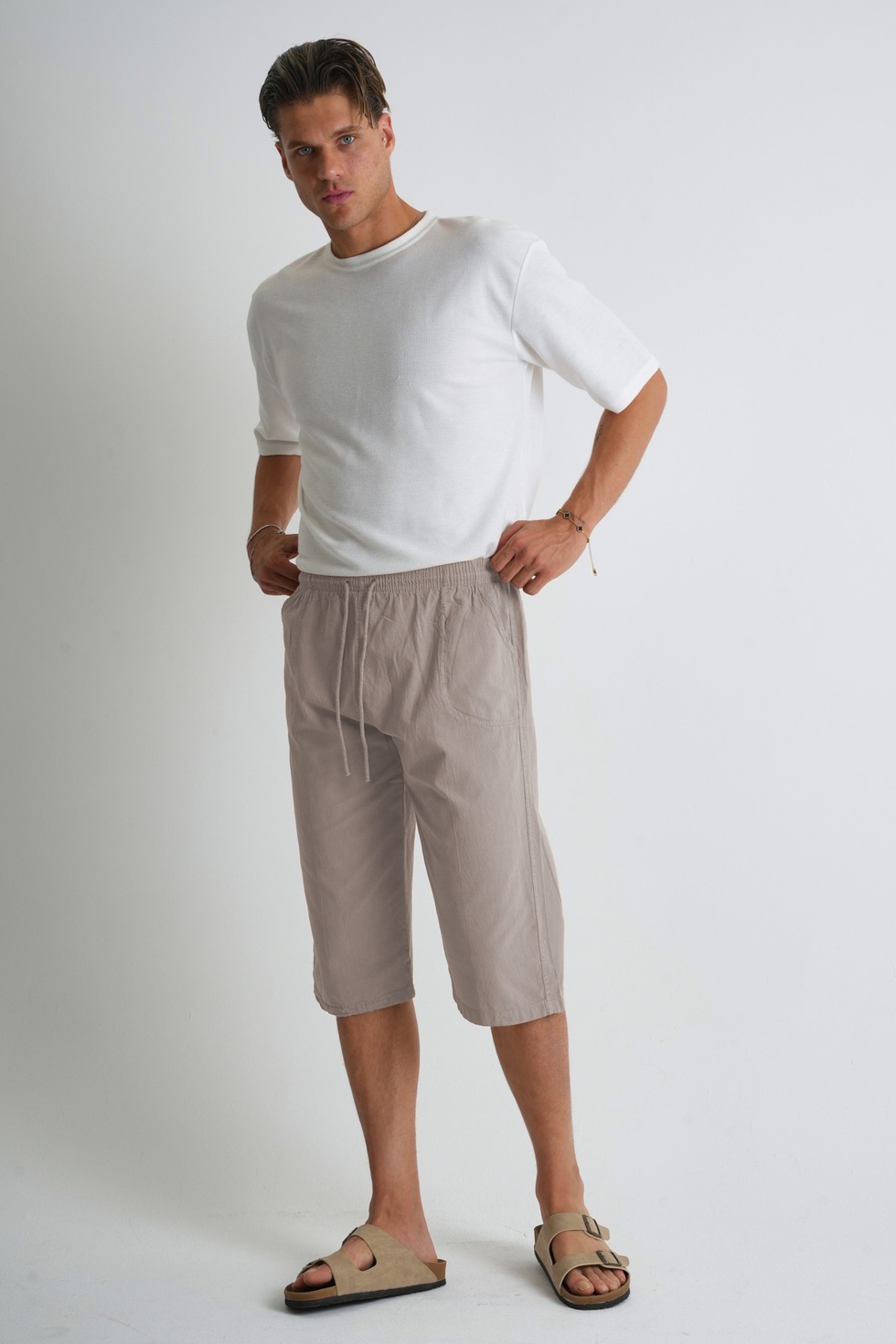 Erkek Regular %100 Pamuk Keten Görünümlü Kapri