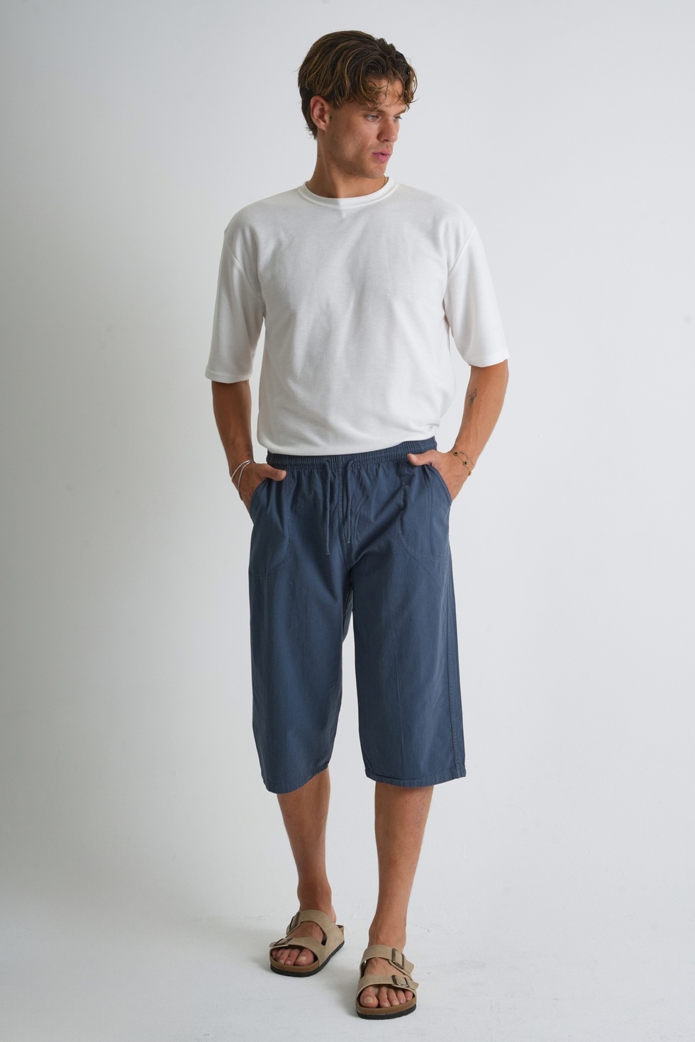 Erkek Regular %100 Pamuk Keten Görünümlü Kapri