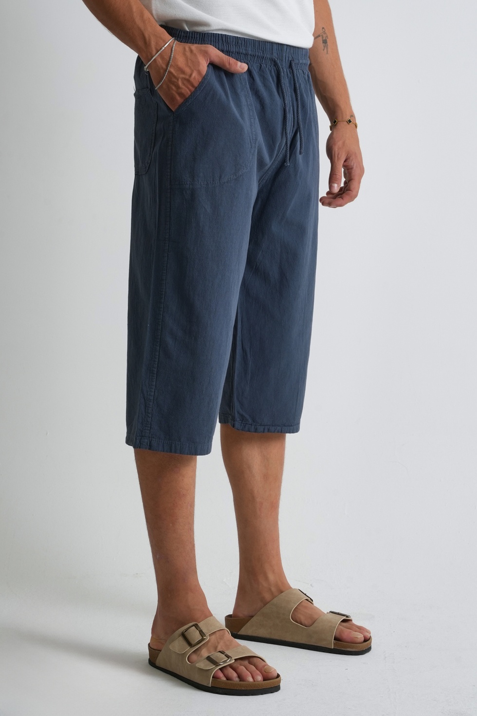 Erkek Regular %100 Pamuk Keten Görünümlü Kapri