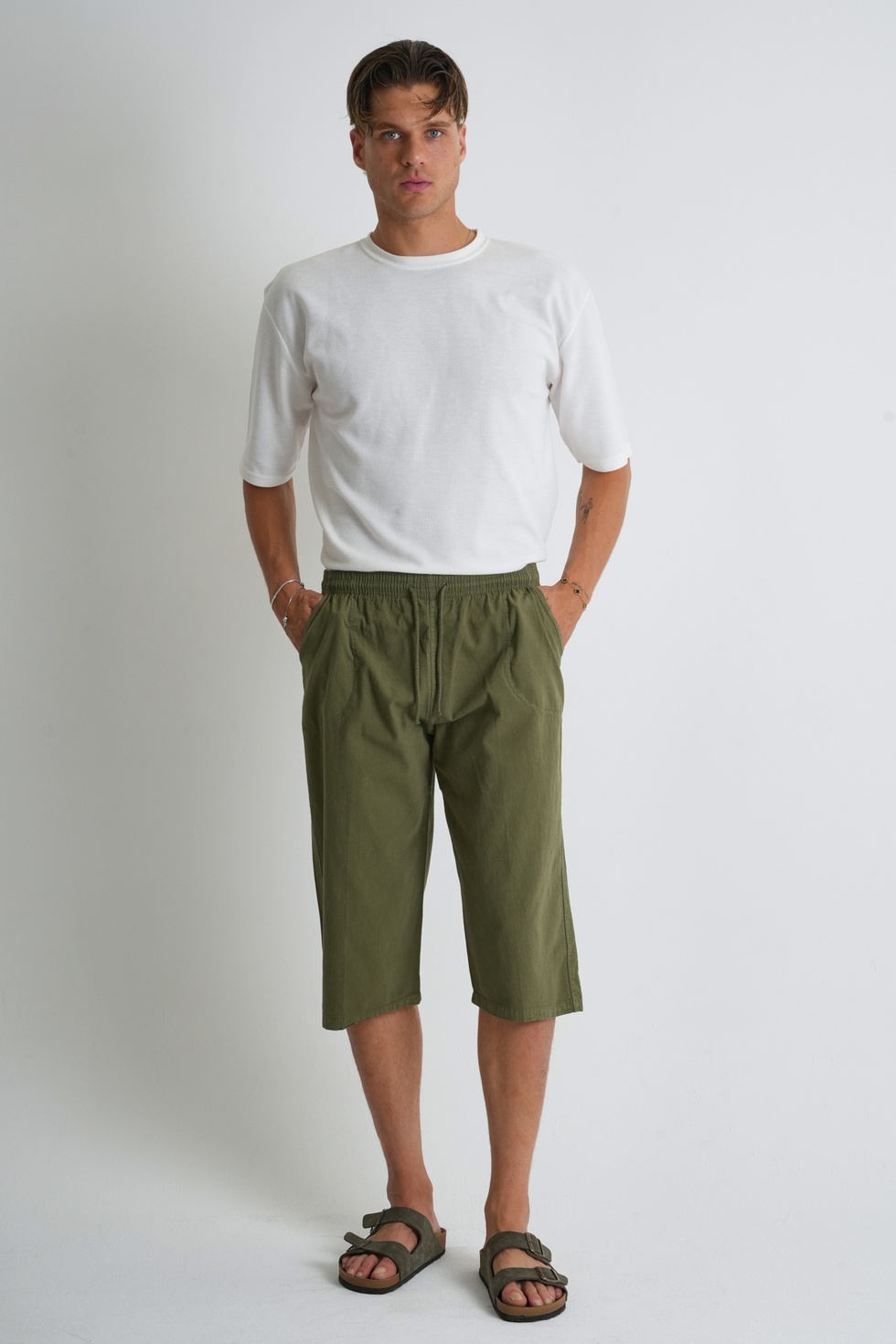 Erkek Regular %100 Pamuk Keten Görünümlü Kapri