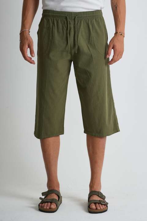 Haki Erkek Regular %100 Pamuk Keten Görünümlü Kapri DC204