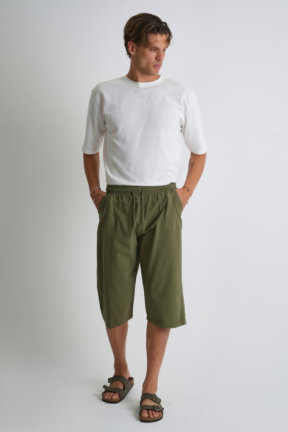 Erkek Regular %100 Pamuk Keten Görünümlü Kapri