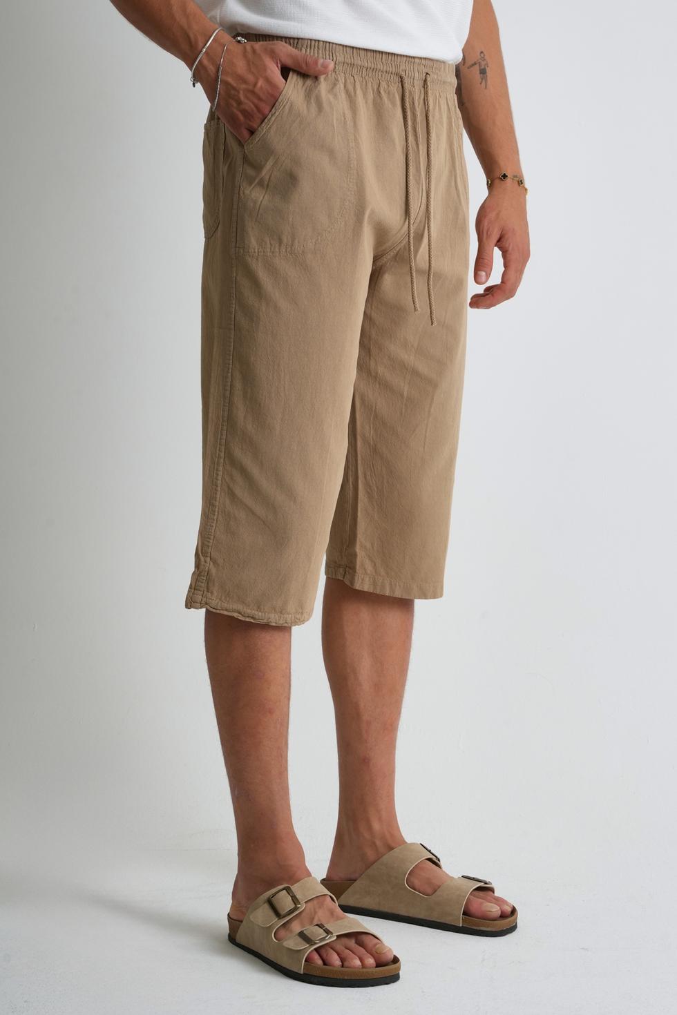 Erkek Regular %100 Pamuk Keten Görünümlü Kapri