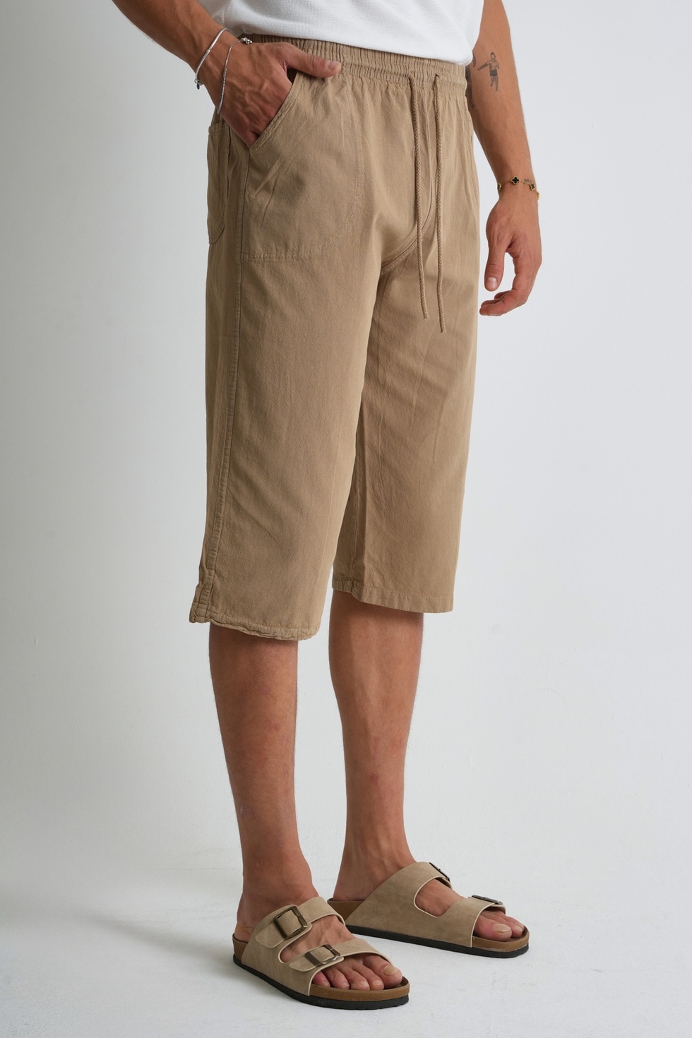 Erkek Regular %100 Pamuk Keten Görünümlü Kapri