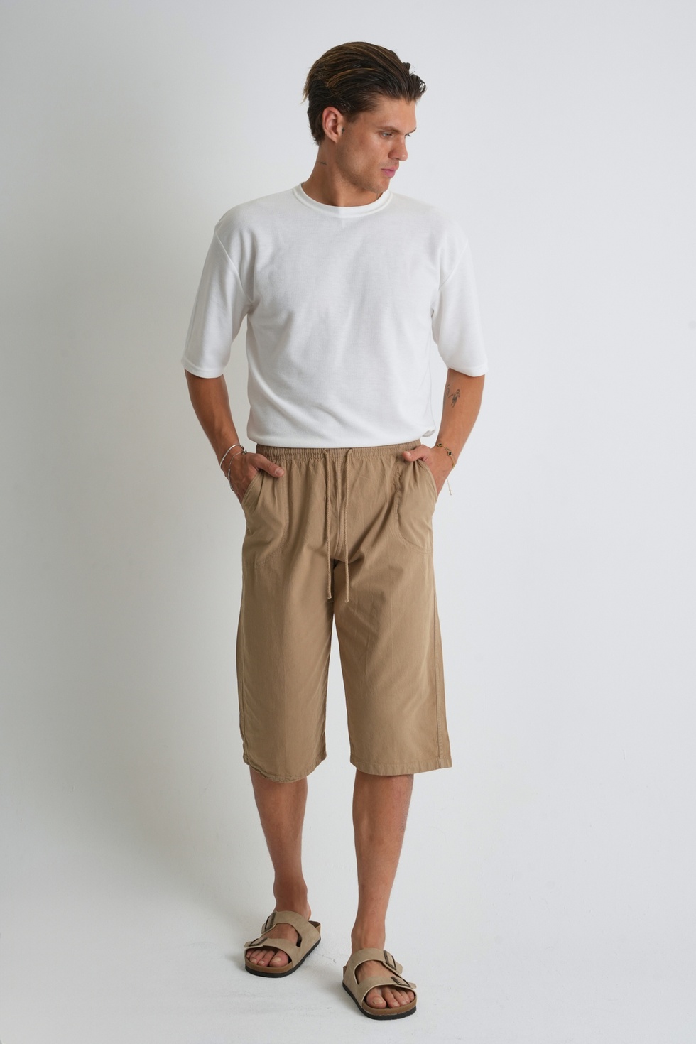 Erkek Regular %100 Pamuk Keten Görünümlü Kapri