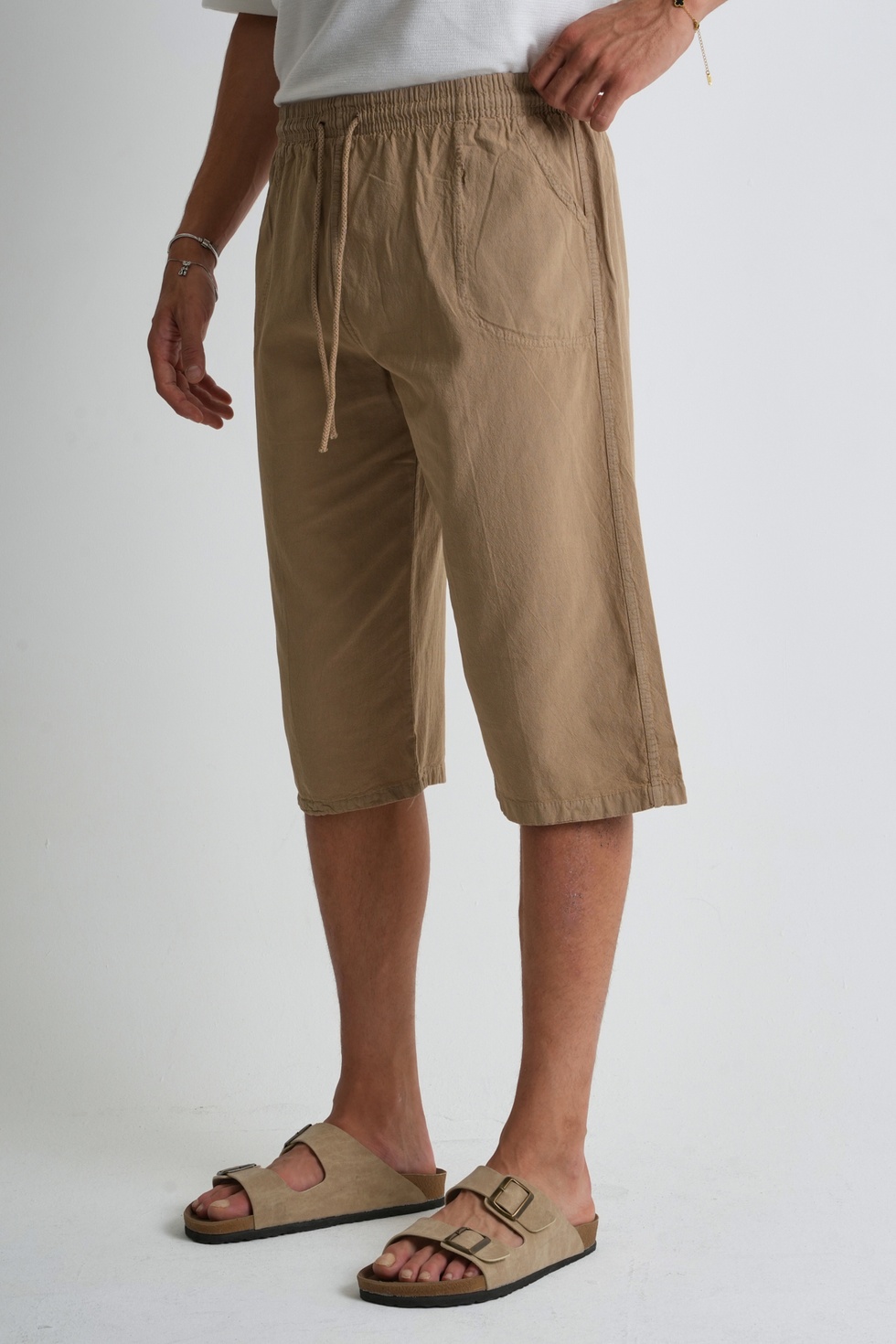 Erkek Regular %100 Pamuk Keten Görünümlü Kapri