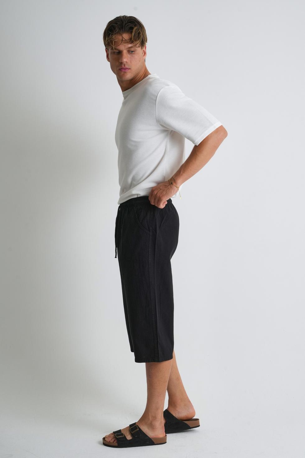 Erkek Regular %100 Pamuk Keten Görünümlü Kapri