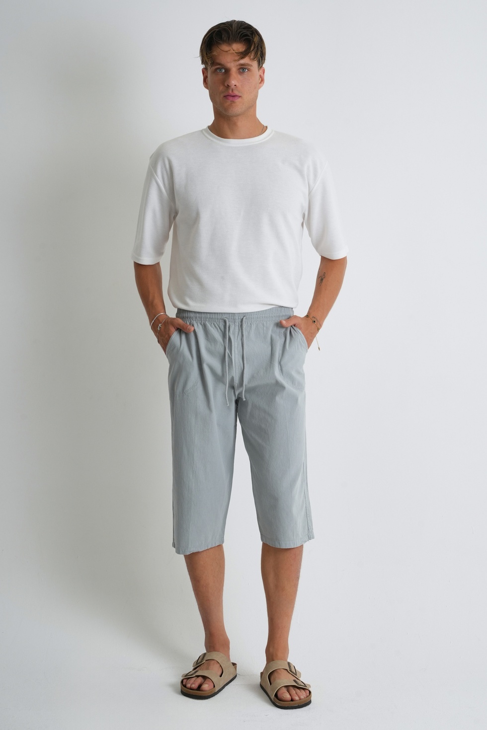 Erkek Regular %100 Pamuk Keten Görünümlü Kapri