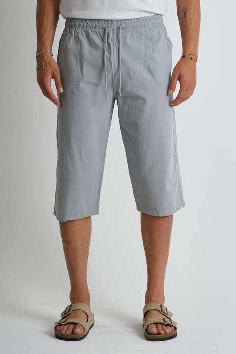 Açık Gri Erkek Regular %100 Pamuk Keten Görünümlü Kapri DC204