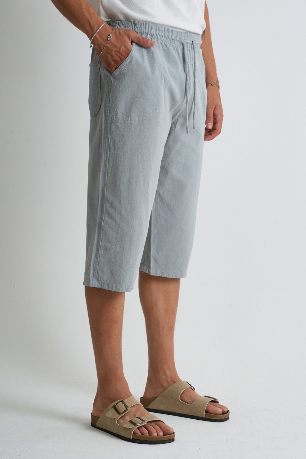 Erkek Regular %100 Pamuk Keten Görünümlü Kapri