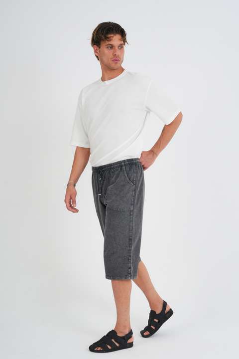 Kot Siyah Erkek Regular %100 Pamuk Keten Görünümlü Kapri DC204