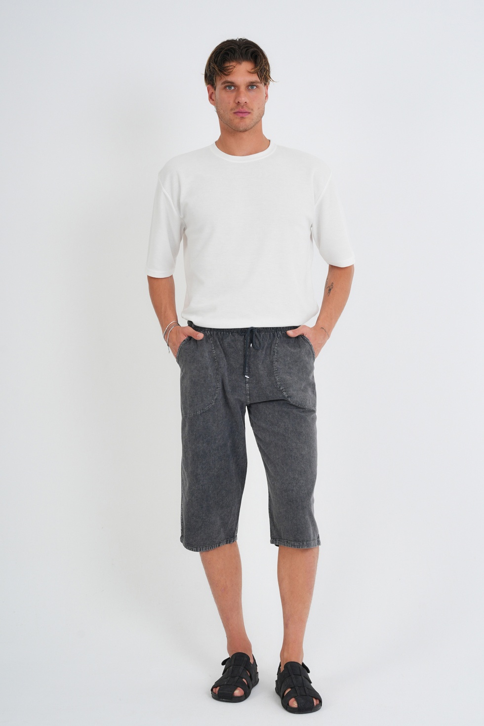 Erkek Regular %100 Pamuk Keten Görünümlü Kapri