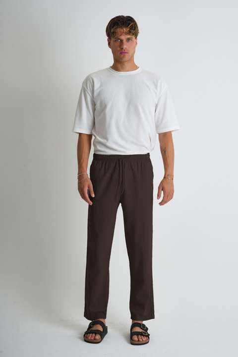 Kahve Rengi Erkek Regular %100 Pamuk Keten Görünümlü Kapri DC204