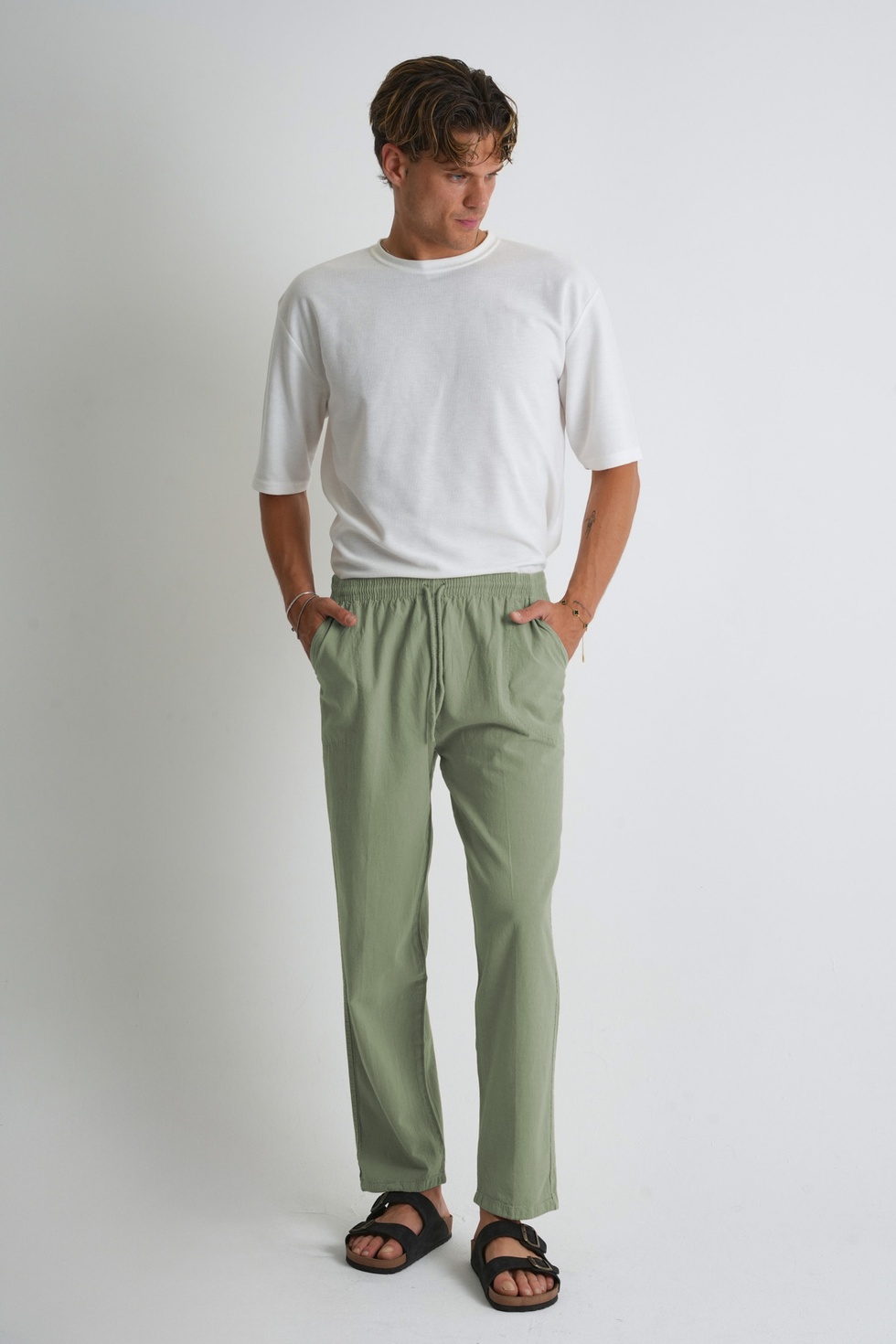 Erkek Regular %100 Pamuk Keten Görünümlü Kapri