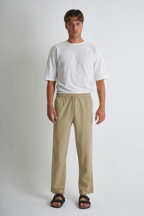 Bej Erkek Regular %100 Pamuk Keten Görünümlü Kapri DC204